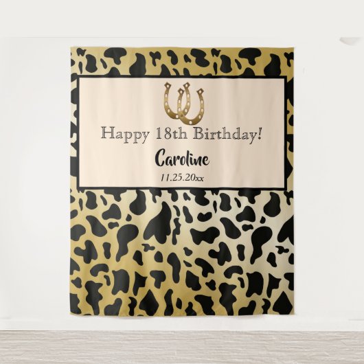 Chic Goud, Koeienvlekken & Gouden Hoefijzer Verjaa Wandkleed (Voorkant)