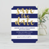 Chic Goud | Krachtige Blauwe Streep Save the Date Kaart (Staand voorkant)