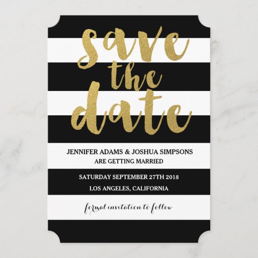 Chic Goud | Krachtige Zwarte Streep Save the Date (Voorkant)