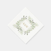 Chic Goud Monogram Bloemmotief met Groene Bladeren Servet (Hoek)