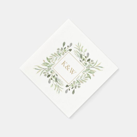 Chic Goud Monogram Bloemmotief met Groene Bladeren Servet (Hoek)