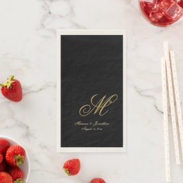 Chic Goud Monogram Schrift Zwart Bruiloft Servet