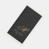 Chic Goud Monogram Schrift Zwart Bruiloft Servet (Hoek)