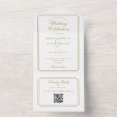 Chic Goud QR Code Art Deco Monogram Huwelijk All In One Uitnodiging (Binnen)