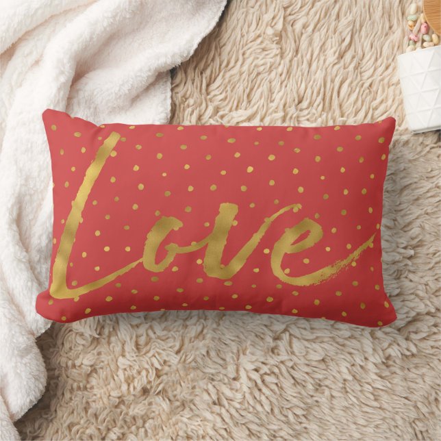 Chic Goud Rode Stippen Liefde Kussen (Deken)