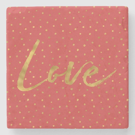 Chic Goud Rode Stippen Liefde Stenen Onderzetter (Voorkant)