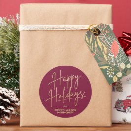 Chic Goud Schrift Gelukige Feestdagen Cranberry Ronde Sticker
