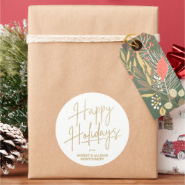 Chic Goud Schrift Gelukkig Kerstfeest Wit Ronde Sticker