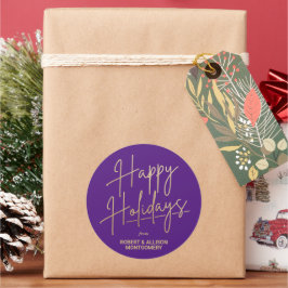 Chic Goud Schrift Geluksvakanties Paars Ronde Sticker