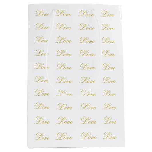 Chic Goud Schrift Witte Liefde Calligrafie Medium Cadeauzakje (Voorkant)
