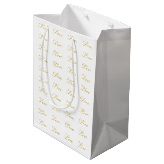 Chic Goud Schrift Witte Liefde Calligrafie Medium Cadeauzakje (Achterkant Gekanteld)