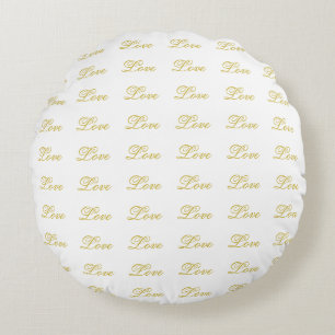 Chic Goud Schrift Witte Liefde Calligrafie Rond Kussen