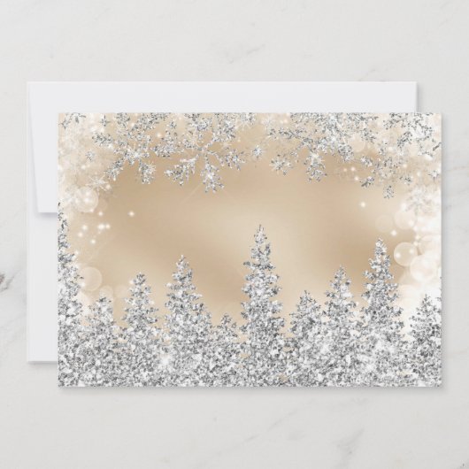 Chic goud Winter zilveren sneeuw dennen bruiloft Bedankkaart (Achterkant)