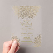 Chic goud wit elegante bloemen mandala bruiloft acryl uitnodigingen (Insitu (Draagbaar))