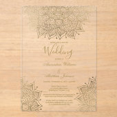 Chic goud wit elegante bloemen mandala bruiloft acryl uitnodigingen (Voorkant)