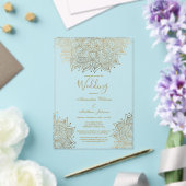 Chic goud wit elegante bloemen mandala bruiloft acryl uitnodigingen (Insitu (Huwelijk))