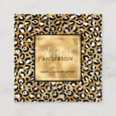 Chic Goud Wit Luipaard Print Mode Modern Vierkante Visitekaartje (Voorkant)