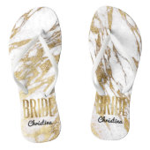 Chic Goud Wit Marmeren Bruid Huwelijk Bachelorette Teenslippers (Voetbed)