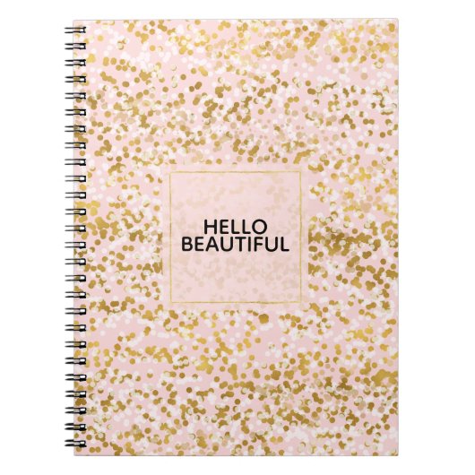 Chic Goud Wit Roze Confetti Notitieboek (Voorkant)