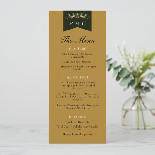  Chic Goud Zwart Bibliotheek Boek Hoesje Bruiloft Menu (Staand voorkant)