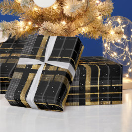 Chic Goud Zwart Luxe Onyx Plaid Patroon Cadeaupapier