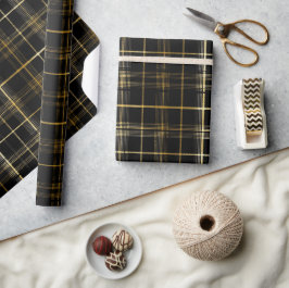 Chic Goud Zwart Luxe Onyx Plaid Patroon Cadeaupapier