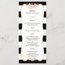 Chic Goud Zwart Wit Strepen Bloemen Bruiloftsmenu