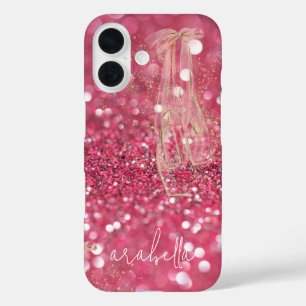 Chic Gouden Ballerina Dansschoenen Roze Glitter iPhone 16 Hoesje