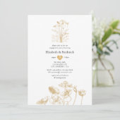 Chic Gouden Bloem Bruiloft Feest Kaart (Staand voorkant)