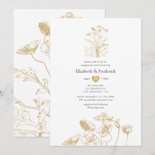 Chic Gouden Bloem Bruiloft Feest Kaart (Voorkant / Achterkant)