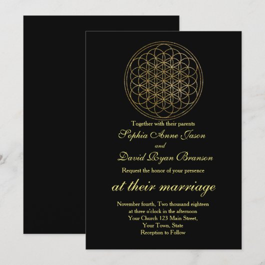 Chic Gouden Bloem van het Leven Heilige Geometrie  Kaart (Voorkant / Achterkant)