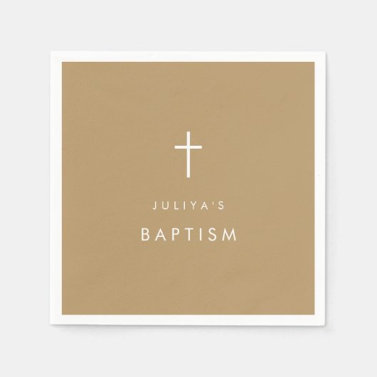 Chic Gouden Bruin Kruis Doop Servet (Voorkant)