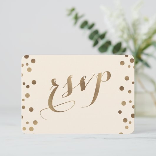 Chic Gouden Confetti Liefde Champagne Trouw RSVP (Staand voorkant)