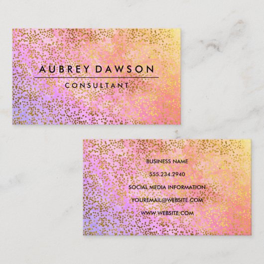Chic Gouden Confetti Roze Paarse Mix Visitekaartje (Voorkant / Achterkant)