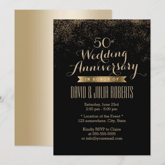 Chic Gouden Confetti Stippen Huwelijk Jubileum Kaart (Voorkant / Achterkant)