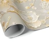 Chic gouden crème bloemmotief cadeaupapier (Rol Hoek)