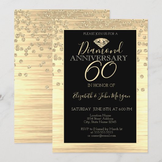 Chic gouden diamanten huwelijksjubileum kaart (Voorkant / Achterkant)