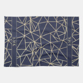 Chic Gouden Folie Geometrische Polygon Marine Blau Theedoek (Horizontaal)