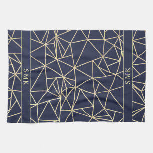 Chic Gouden Folie Geometrische Polygon Marine Blau Theedoek