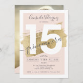 Chic gouden folie penseelstreek blos quinceanera f kaart (Voorkant / Achterkant)