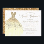 Chic Gouden Gele Glitter Jurk Sweet 16e Verjaardag Kaart<br><div class="desc">Klassieke Gouden Gele Faux Gouden Glitter Sparkle Dress Sweet 16e verjaardag Uitnodiging</div>