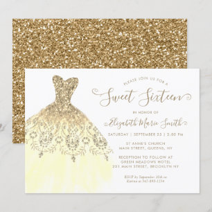 Chic Gouden Gele Glitter Jurk Sweet 16e Verjaardag Kaart