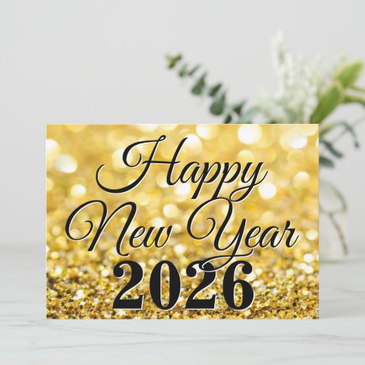Chic Gouden Gelukkig Nieuwjaar 2026 Aangepast Feestdagenkaart (Staand voorkant)
