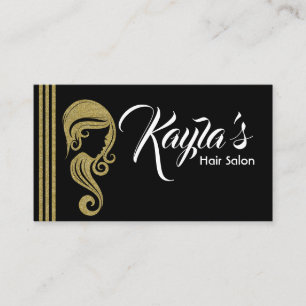 Chic Gouden Glitter Beauty Girl Haar- en Make-up S Visitekaartje