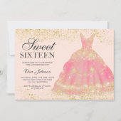 Chic gouden glitter blush roze jurk Sweet 16 Kaart (Voorkant)
