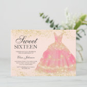 Chic gouden glitter blush roze jurk Sweet 16 Kaart (Staand voorkant)