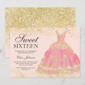 Chic gouden glitter blush roze jurk Sweet 16 Kaart (Voorkant / Achterkant)