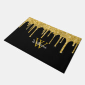 Chic Gouden Glitter Druppels Monogram Naam Zwart Deurmat (Schuin)