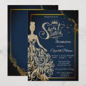 Chic Gouden Glitter Jurk, Tiara Marine Blauw Zoet  Kaart (Voorkant / Achterkant)