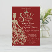 Chic Gouden Glitter Jurk, Tiara Rood Zoet Zeventie Kaart (Staand voorkant)